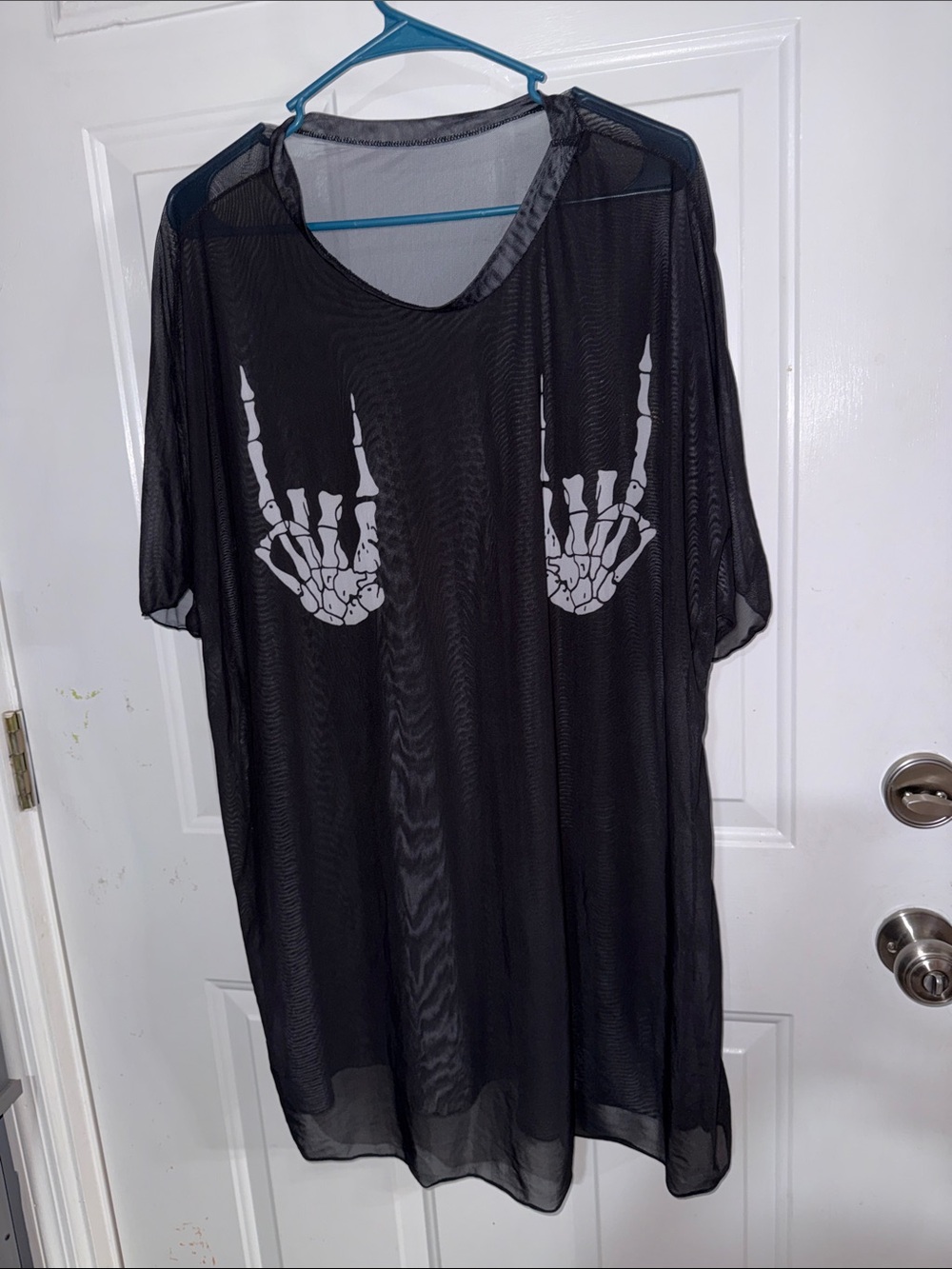 Black Mesh Women's Swim Coverup with Skeleton-Hand Print